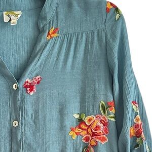 Fig and Flower Embroidered Blouse Anthropologie S Boho Tunic Top Blue